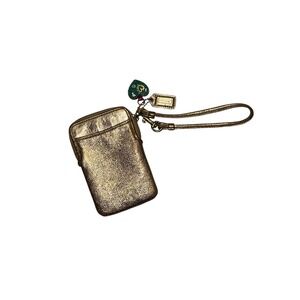 Vintage Coach poppy Metallic Gold Leather Wristlet Pouch Charm Heart Accent